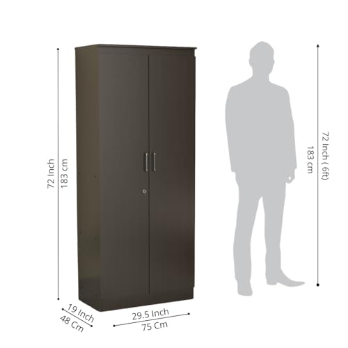 Image of Amazon Brand - Solimo Duo Plus 2 Door Engineer Wood Wardrobe for Clothes Storage with Hanging Hanger for Bedroom, Living Room, Cupboard, Wooden Almirah - Wenge