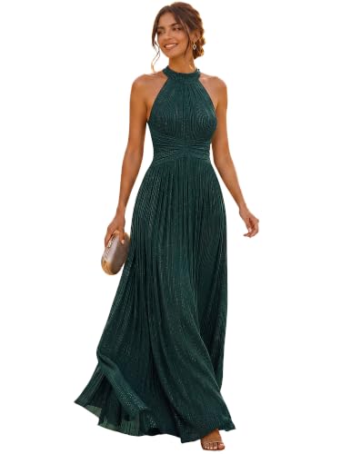 Image of Ever-Pretty Women's Elegant Halter Formal Dresses Evening Gowns Pleated Glitter Floor Length Wedding Guest Dress 41961