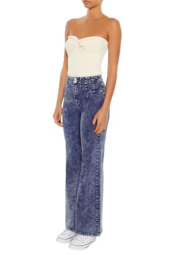 Forever 21 Women's Acid Wash Twill Flare Pants3