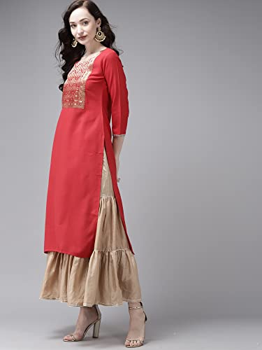 Image of INDO ERA Women's Polyester Straight Fit Solid Calf Length Straight Kurta(KT9RD3933)