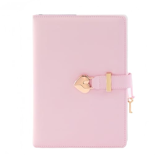 Coquette Journal Notebook College Ruled 144 Pages Heart Lock with Key Cute Leather Hardcover Notebooks for Women Teen Girls Back to School Work Office Travel Note Taking Journaling Diary 5.7x8.6 inch (Pink)