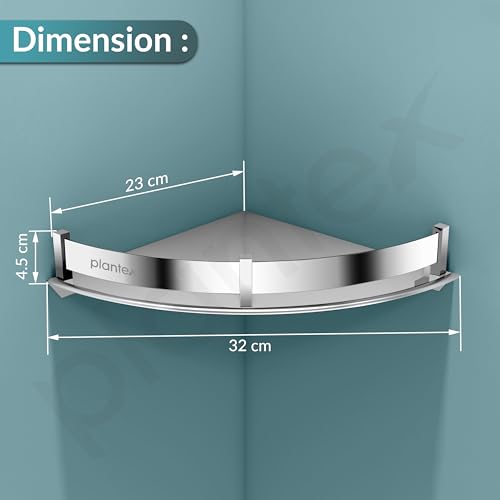 Image of Plantex Stainless Steel Corner Shelf for Bathroom Wall /Bathroom Corner Shelves /Bathroom Shelf Rack /Side Corner Shelf /Kitchen Organizer /Bathroom Corner Rack- (9x9 inches, Chrome)