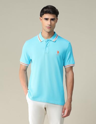 Image of U.S. Polo ASSN. Solid Slim Fit Polo T Shirts for Men - 100% Cotton, Half Sleeves Mens Tshirt