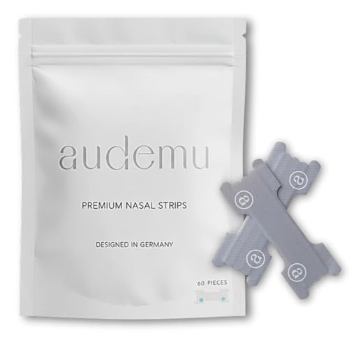 Audemu Nasenpflaster Extra Stark 60 Stück Sparpack – Nose Strips für besseres Atmen – Nasen Pflaster gegen Schnarchen & Verstopfte Nase – Nasal Strips zum Schlafen & Sport – Seide für sensible Haut
