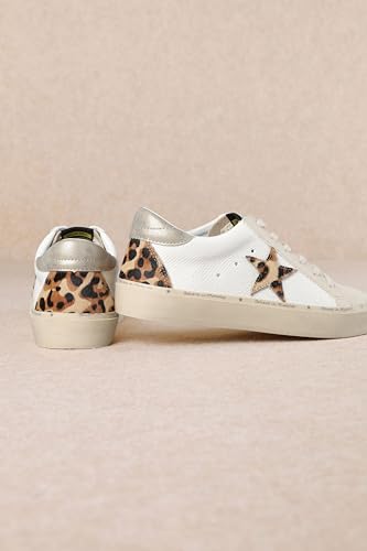 Image of Mi.iM Gaby Rubber Sole Lace-up Snake Print Suede Star Sneakers (Beige (Leopard Star), US Footwear Size System, Adult, Women, Numeric, Medium, 9)