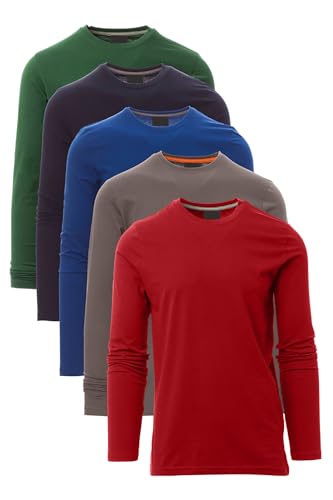 Mivaro Herren Langarmshirt 5er Pack Grün/Dunkelblau/Blau/Anthrazit/Bordeaux aus Baumwolle - Longsleeve Shirt für Männer ob für Alltag, Freizeit & Beruf - Langarm T-Shirt Set Größe M