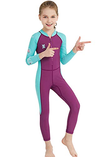 Image of Youth Girls Boys One Piece Water Sports Sun Protection Rash Guard UPF 50+ Long Sleeves Full Suit Swimsuit Wetsuit Swimwear