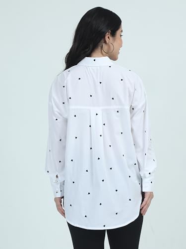 Image of Glam & Chique Women's Button-Down Oversized Shirt with Heart Embroidery S-2XL