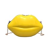 Women Girls Lips Evening Bag Chain Crossbody Shoulder Bag Clutch Lips-Shaped Purses Vintage Banquet Handbag Yellow