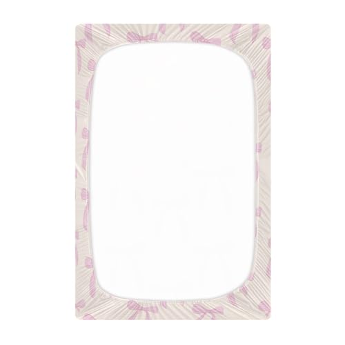 Image of Fitted Crib Sheets Coquette Bows Cute Pink Stretchy Portable Playard Sheets for Baby Toddler, Breathable Soft Mini Crib Mattress 39 x 27 In for Boys and Girls