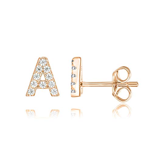 PAVOI 14K Rose Gold Plated Sterling Silver CZ Alphabet Letter Earrings | Initial