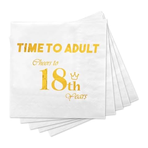 Apriciti Time To Adult Cocktail Napkins, Disposable White Gold Birthday Party Paper Napkins, 6.5 x 6.5 Inches 18th Anniversary Birthday Beverage Napkins for Boys Girls Birthday Party Decorations Cover
