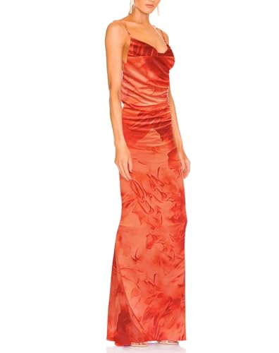 Image of Aigeman Women Spaghetti Straps Mermaid Evening Gown Wedding Guest Dress Drape Neck Lace Backless Formal Maxi Dress 21