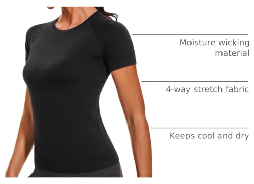 Image of Stelle Women Workout Tops Short Sleeve Seamless Athletic Shirts Yoga Gym Sports Breathable Tees