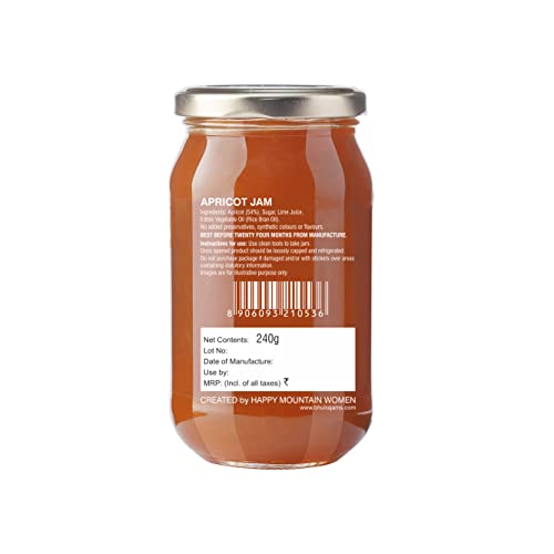 Image of Bhuira Apricot Jam - 240g | All Natural No Added Preservatives, Artificial Colors | Handmade Himachal Vegan Spread | Breakfast Dessert Jam | Healthy Snack | Guilt-Free | Sweet Tart