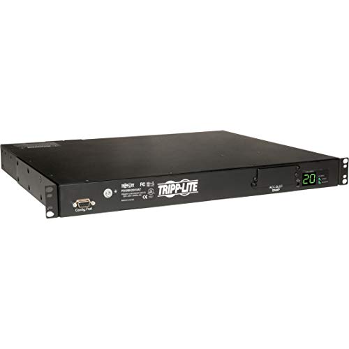 Tripp Lite Metered ATS PDU, 10 Outlets (8 C13, 2 C19), 200-240V, 2 C20 12 ft. Cords, 1U Rack-Mount Single-Phase PDU, TAA (PDUMH20HVAT),Black