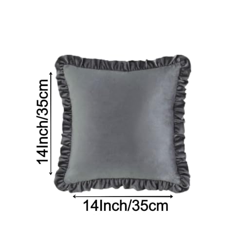 Image of Amazon Brand - Umi Velvet Grey 14x14 Pillow Covers, Set of 2 Decorative Ruffle Cushoin Pillow Covers for Sofa Couch