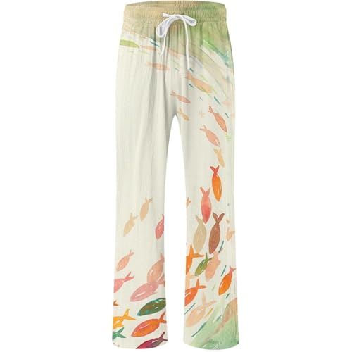Women Linen Casual Pants Prints Wide Leg Lightweight Holiday Flowy Pant Drawstring Elastic Waisted Summer Palazzo Pants4