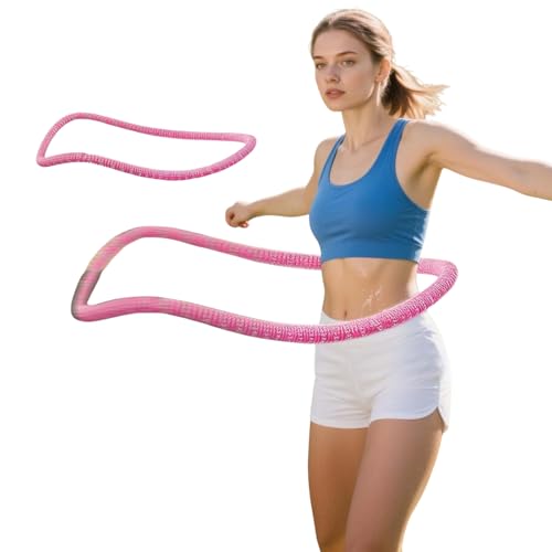 Foldable Weighted Soft Spring Hoop, Weighted Hoop for Women, Hoops for Adults Weight Loss, Portable Slimming Exercise Equipment for Home and Travel (Pink)