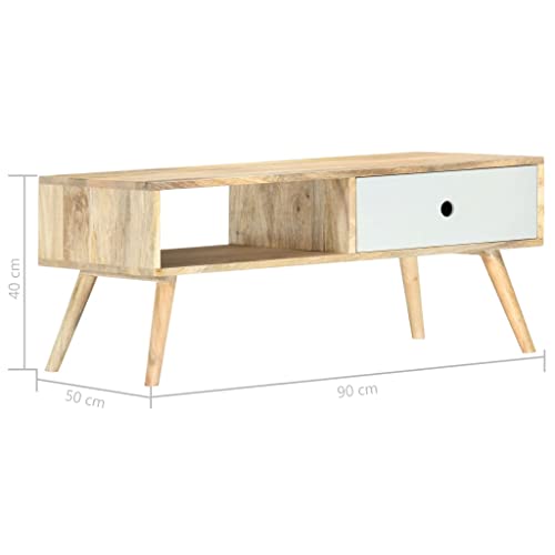 Mesa de centro de madera de mango de 90x50 cm para salón retro con cajón 3
