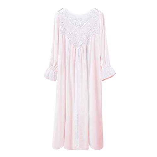 Women's Vintage Victorian Sleepwear Long Sleeve Sheer Nightgown Pajamas Nightwear Lounge Dress, 37#Pink, Medium #TOP6