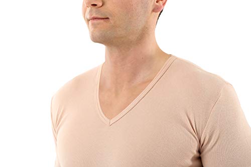 Men's Invisible v-Neck Business Undershirt with Short Sleeves 100% Organic Cotton Nude Beige3