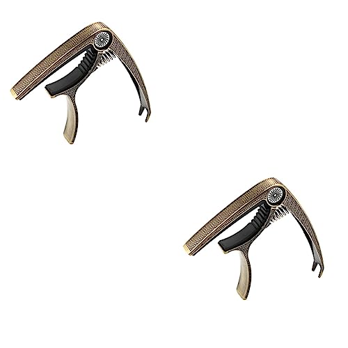 金属製 ギターカポ 5個セット シルバー クリップオン式 チューニングアクセサリー アコースティックギター ウクレレ バイオリン対応 迅速な位置調整可能 (茶色×2個,9.3X7.5CMx2pcs)