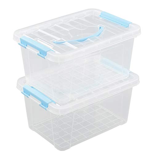 Farmoon 6 Quart Clear Storage Bin, Small Plastic Stackable Box/Cotainer with Lid and Blue Handle, 2 Packs