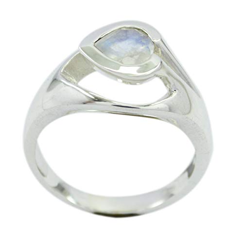 Bague en argent 925 véritable pierre de lune arc-en-ciel blanche pour femme RIYO
