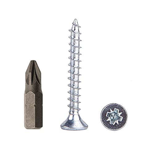 Confezione di 400 viti per legno in acciaio zincato da 4,0 x 25 mm, per truciolato, universali Pozidriv, PZ completamente filettate, a testa svasata (400, 4,0 x 25 mm)