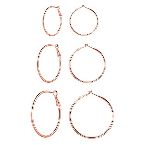 Josfeva Large Hoop Earrings for Women Girls, 925 Sterling Silver Hoops Earrings, Hypoallergenic Lightweight Earrings for Pierced Ears,3 Pairs Unisex Big Rose Gold Hoop Earrings Set, Size: 40/50/60mm Cover