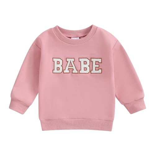 BULINGNA Casual Toddler Baby Girl Fall Winter Sweatshirt Babe Letters Embroidery Long Sleeve Pullover Tops (Pink, 3-6 Months)