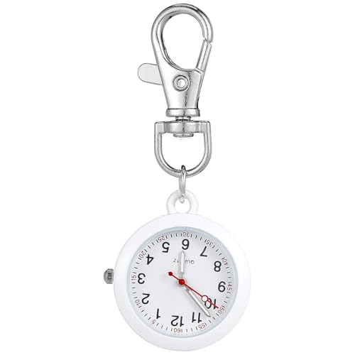 Veemoon Clip on Pocket Watch Mini Clock Keychain Portable Badge Watch for Nurses Doctors Chefs Children Students Unisex - White