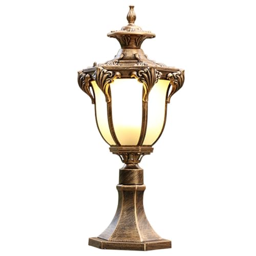 TaleTre Luces de poste de patio de lujo europeas de bronce, luces de poste for exteriores, luminarias con bolardo de vidrio a prueba de agua, lámparas de columna, luminarias de farol de poste for exte