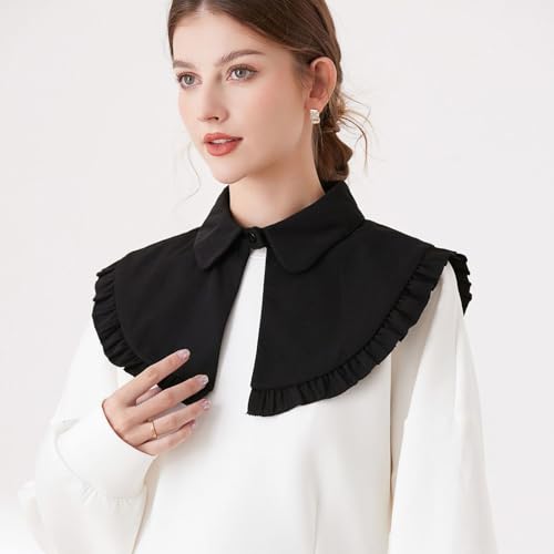 Women Lightweight Detachable False Collar Shawl Scarf Lapel Collared Neckline Ruffled Trim Decorative Small Capelet3