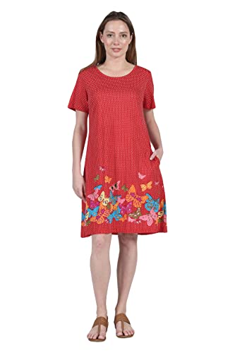 Image of LA CERA Women's Cotton Knit Summer A-Line Dress with Side Pockets