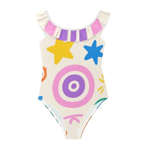 Traje de baño para niña de 3 a 6 años colorido con diseño de estrellas y círculos cómodo