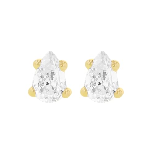 Boucles d'oreilles puces or jaune femme anti-allergie poire CZ
