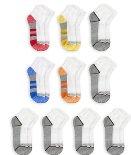 Fruit of the Loom Boys Zone Cushion Ankle Socks 10 Pack, Large, White Assorted