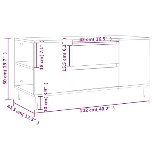 Table basse gris béton Mangloder 102 cm avec tiroirs de rangement et pieds en métal - 3