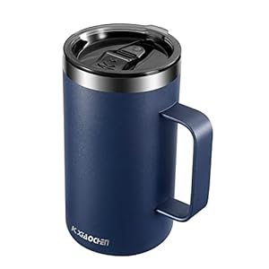 20oz Insulated Coffee Mug with Lid, Stainless Steel Coffee Cup, Double Wall Vacuum Coffee Tumbler with Handle, Premium Thermal Travel Coffee Mug (Navy Blue)