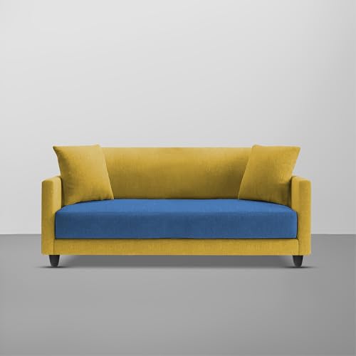Image of Casaliving Dominic 2 Seater Sofa Set for Living Room (Blue Yellow Fabric) Premium Fabric Sofa
