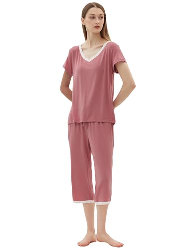 Image of Joyaria Cooling Pajamas Bamboo Viscose Lightweight PJs Set Women Wicking Sleepwear for Night Sweat S-XXL