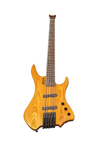 Bootlegger Absinthe 5 String EMG Active Jazz Pickups Honey Gloss Finish Headless Bass for Beginners and Pro Players, Monorail Bridge System