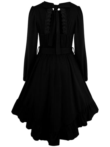 Girls Boho Dress Teen Long Sleeve Lace Backless Tie Back High Low Swing Pocket Dresses with Belt Size 5-16 Years