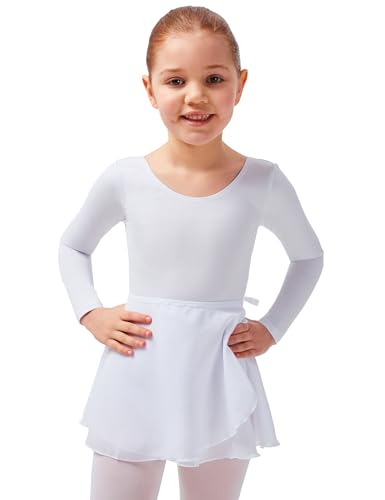 tanzmuster ® Wickelrock Mädchen Ballett - Emma - aus transparentem Chiffon - lockerluftiger Ballettrock zum Binden für Kinder in weiß, Größe:128/134