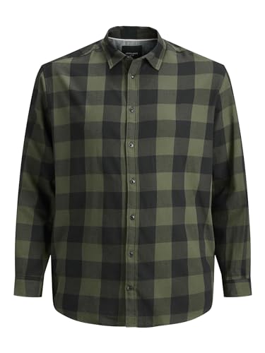 Jack & Jones Jjegingham Twill Shirt L/S Ps Noos Camisa, Hombre, Verde (Dusty Olive), 4XL Grande