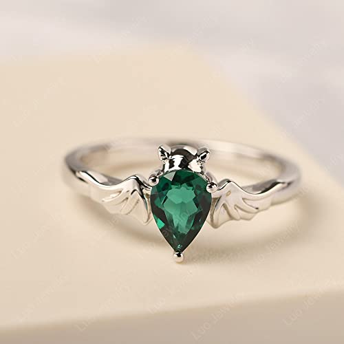 LUO 925 Sterling Silver Gemstone Pear Shaped 7X5 MM Unique Bat Ring Animal Promise Ring Gifts for Women Jewelry2