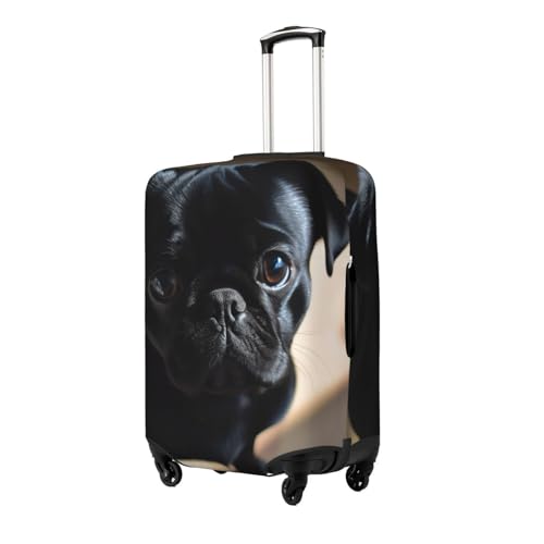 Black Pug Dog Puppy Luggage Cover for Suitcase Tsa Approved, Spandex Stretch Suitcase Protector Washable Baggage Covers Travel Luggage Sleeve Large Suit Case Cover Fit 18-32 Inch2