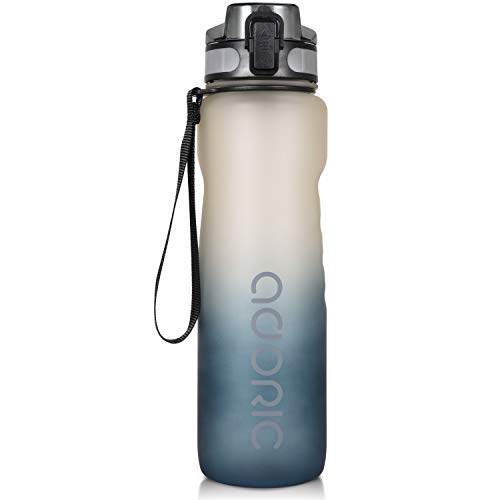 ADORIC Sports Water Bottle, BPA Free Tritan Non-Toxic Plastic Sport Water Cup, Durable Leak Proof Water Bottle with Filter, Flip Top (Gradient gray-1000ML)